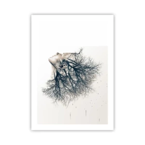 Affiche - Poster - Un visage de femme avec des branches formant des cheveux dans un style surréaliste. - 50x70cm - Écouter le murmure des arbres - Décoration murale moderne pour le salon et la chambre ARTTOR
