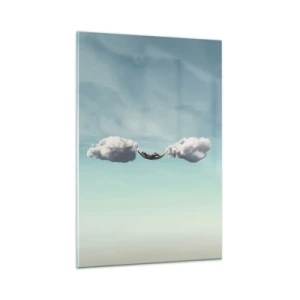 Impression sur verre - Image sur verre - Une personne se détendant dans un hamac suspendu dans les nuages - 80x120cm - Instant de bonheur - Décoration murale moderne pour le salon et la chambre ARTTOR