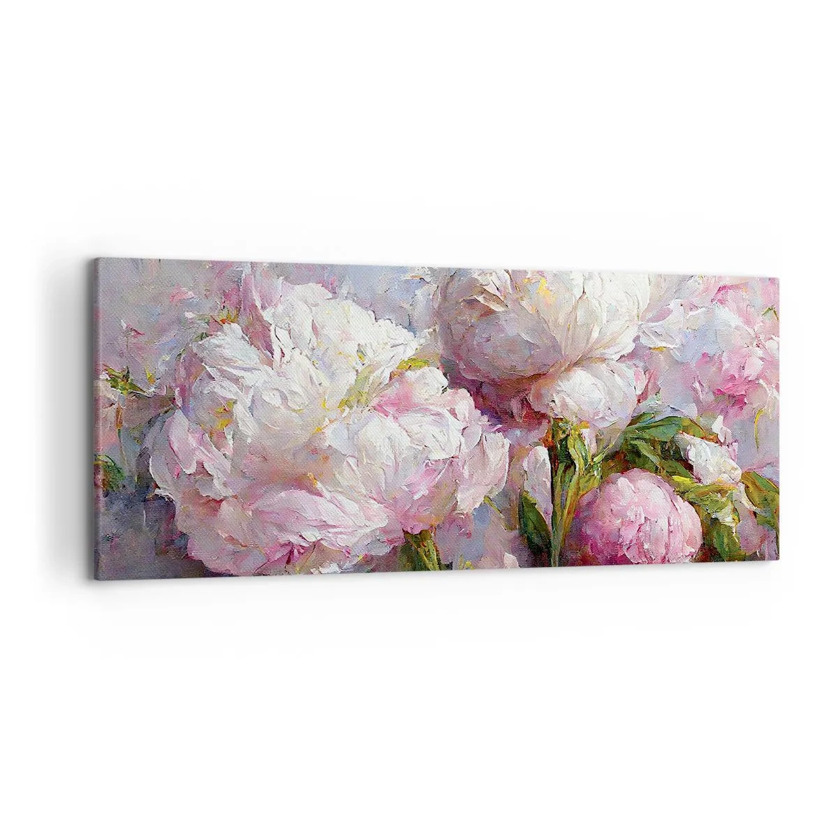 Impression sur toile - Image sur toile - Fleurs de pivoine romantiques aux couleurs pastel - 120x50cm - Un bouquet plein de vie - Décoration murale moderne pour le salon et la chambre ARTTOR