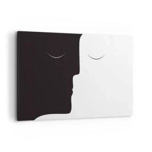 Impression sur toile - Image sur toile - Une silhouette minimaliste de deux visages aux couleurs contrastées. - 120x80cm - Unité des contraires - Décoration murale moderne pour le salon et la chambre ARTTOR