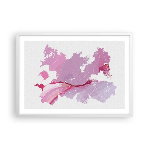 Affiche dans un cadre blanc - Poster - Carte du monde rose - 70x50 cm