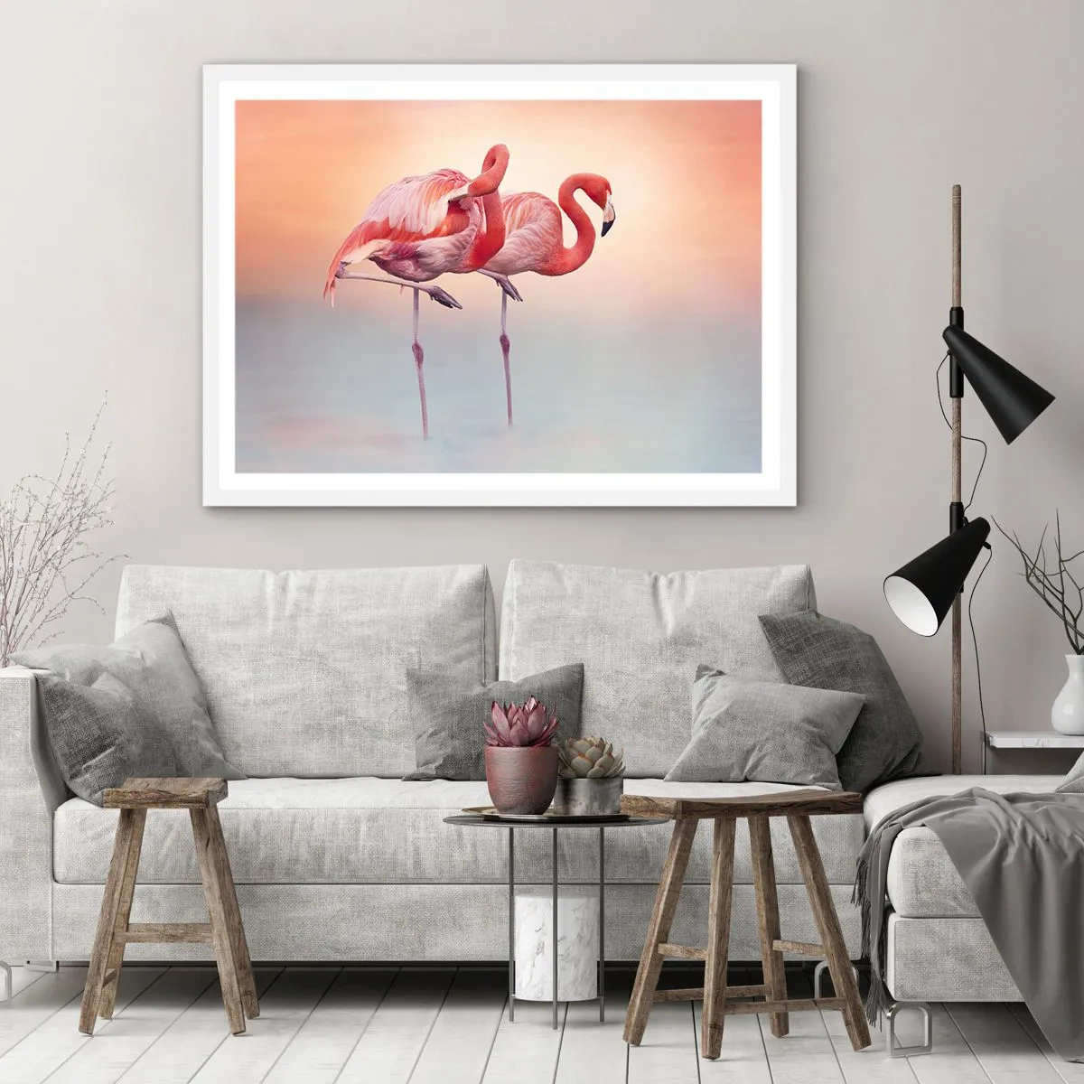 Affiche dans un cadre blanc - Poster - Dans les couleurs du soleil couchant - 91x61 cm