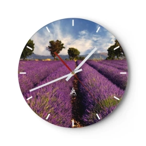 Horloge murale - Pendule murale - Un champ de lavande avec vue sur les montagnes - 30x30cm - Champs de lavande - Décoration murale moderne pour le salon, la cuisine et la chambre ARTTOR