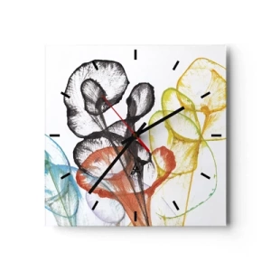 Horloge murale - Pendule murale - Fleurs transparentes colorées sur fond blanc - 30x30cm - Fleurs avec une âme - Décoration murale moderne pour le salon et la chambre ARTTOR