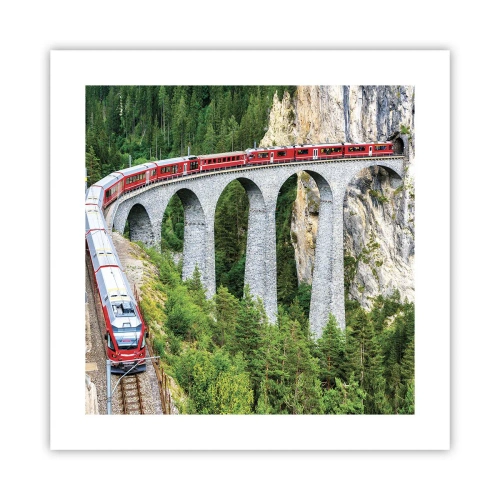 Affiche - Poster - Chemin de fer avec vue sur la montagne - 40x40 cm