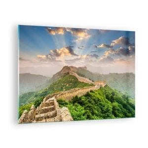 Impression sur verre - Image sur verre - La Grande Muraille de Chine dans un paysage montagneux - 70x50cm - Grandeur éternelle - Décoration murale moderne pour le salon et la chambre ARTTOR