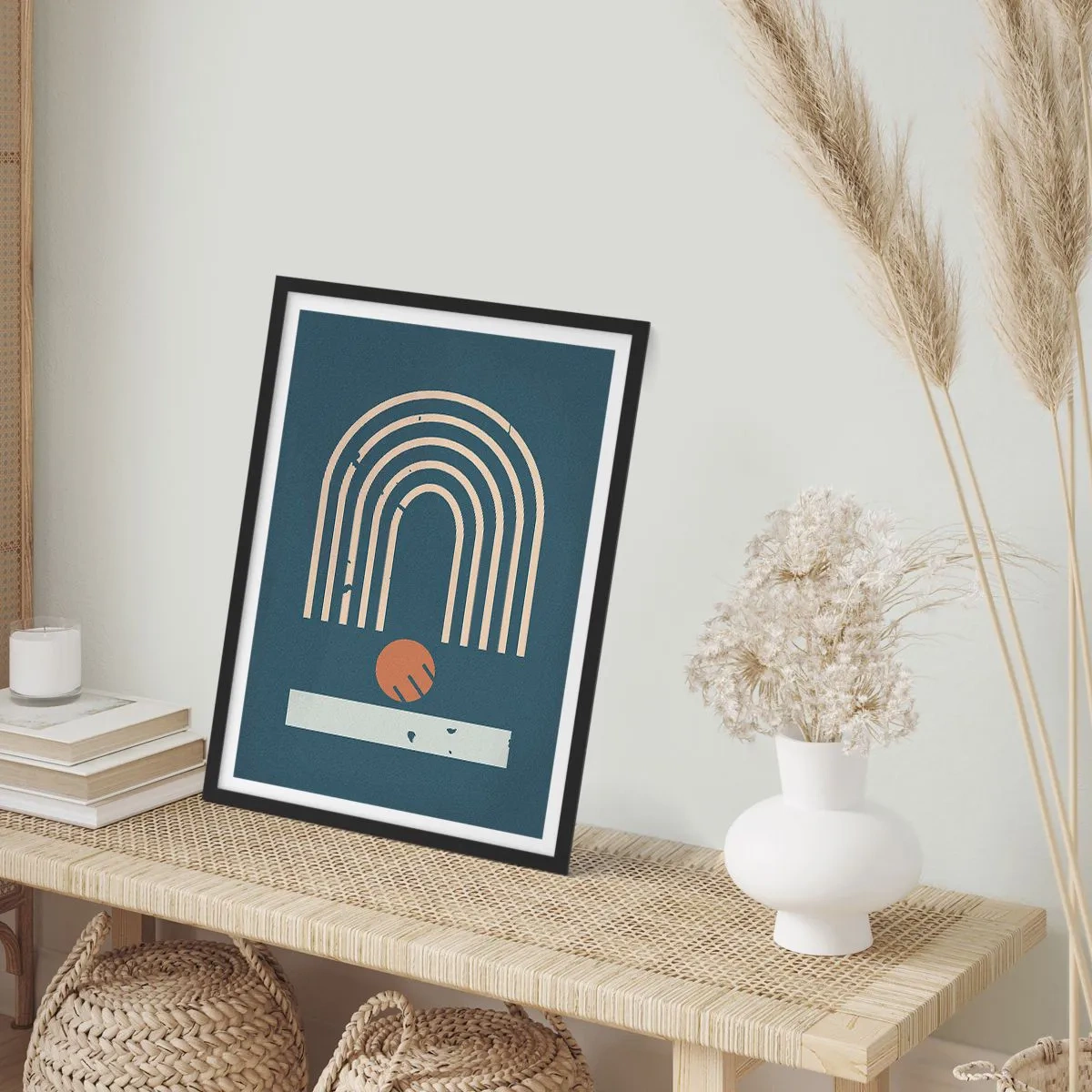 Affiche dans un cadre noir - Poster - Arcs géométriques et une sphère sur fond sombre - 50x70cm - Géométrie sur la grenade - Décoration murale moderne pour le salon et la chambre ARTTOR