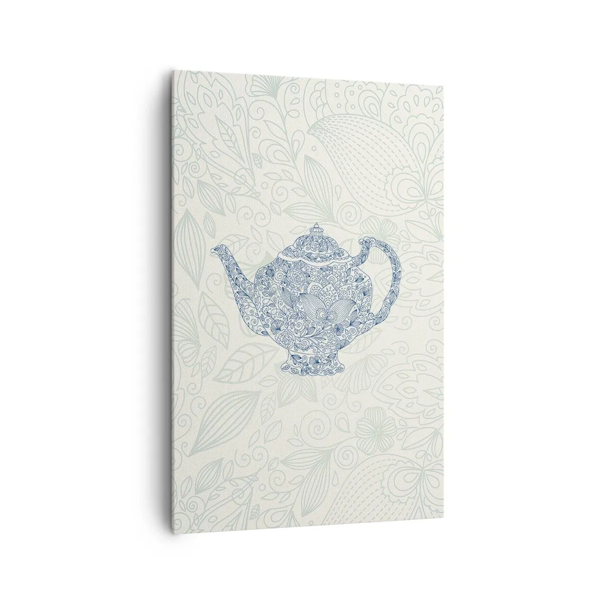 Impression sur toile - Image sur toile - Dessin décoratif d'une théière avec des ornements bleus - 80x120cm - Le charme du thé - Décoration murale moderne pour le salon et la chambre ARTTOR