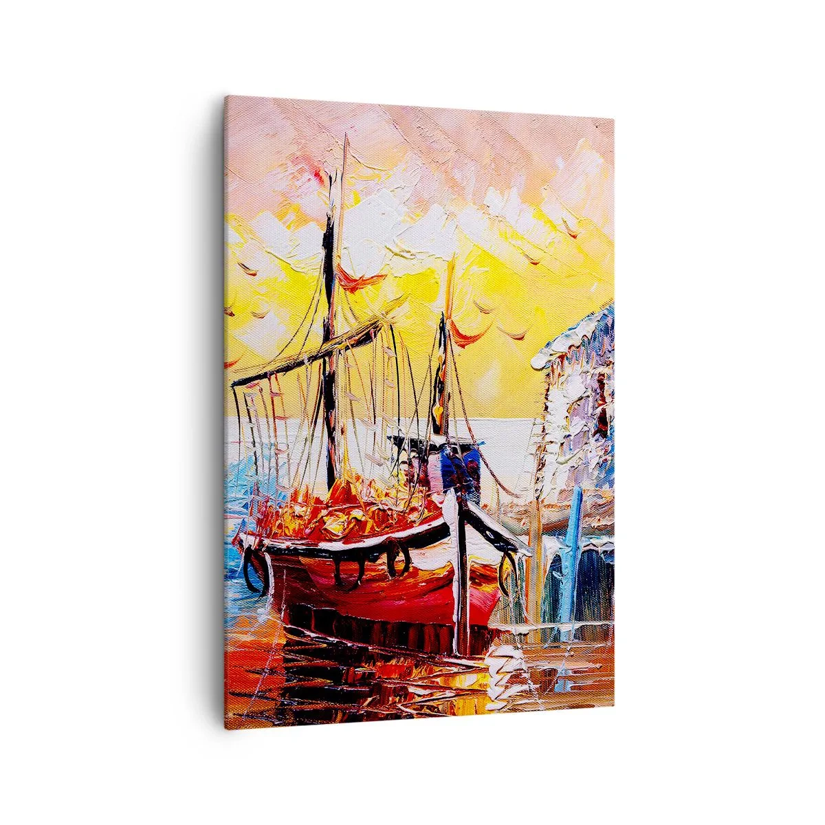 Impression sur toile - Image sur toile - Port pittoresque au coucher du soleil avec des bateaux de pêche - 70x100cm - Bon retour - Décoration murale moderne pour le salon et la chambre ARTTOR