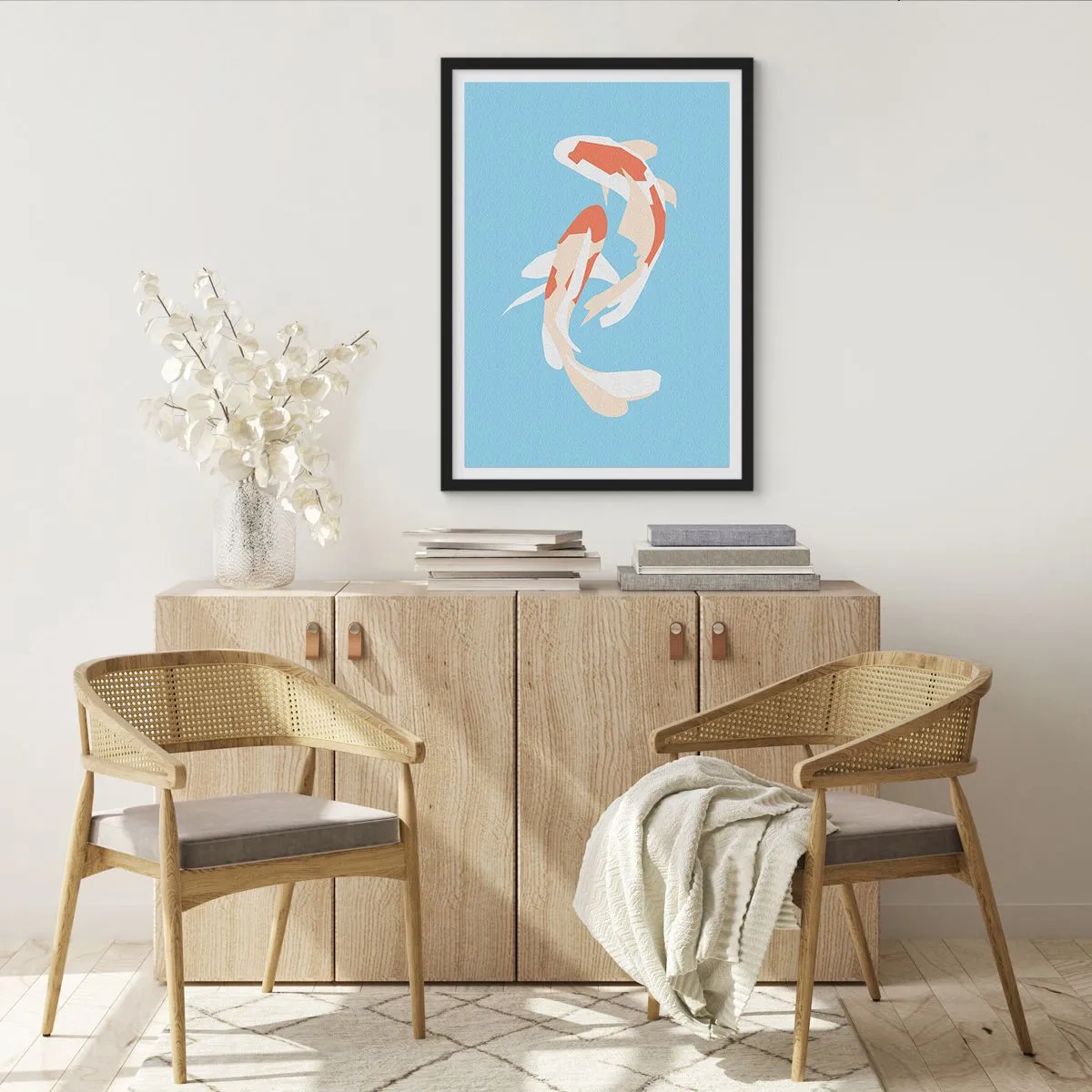 Affiche dans un cadre noir - Poster - Deux poissons koi nageant en harmonie - 50x70cm - Natation synchronisée spontanée - Décoration murale moderne pour le salon et la chambre ARTTOR