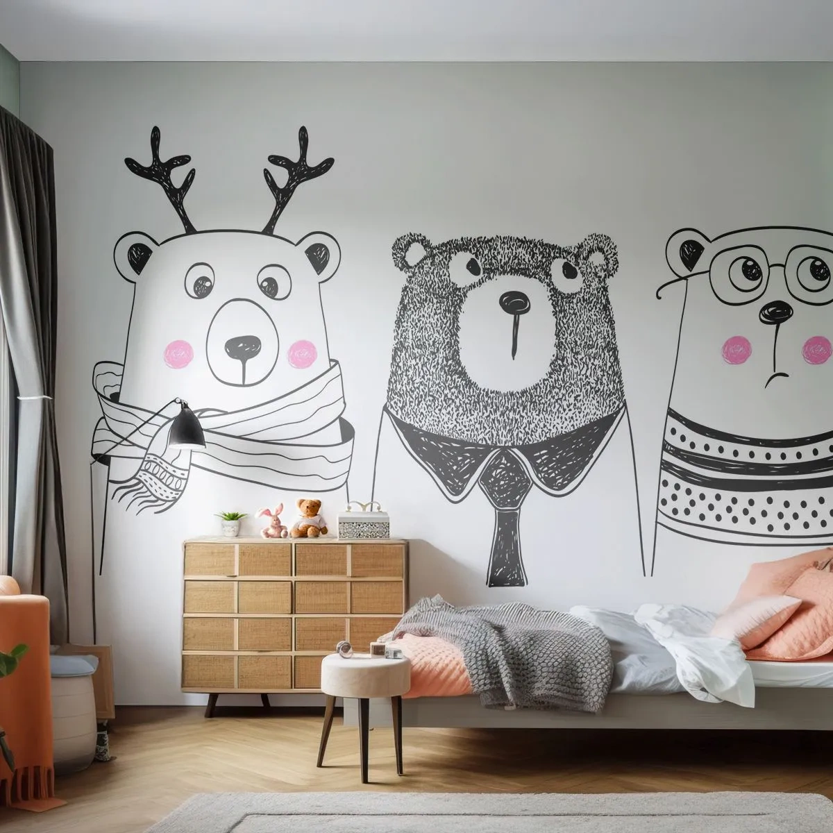 Papier Peint Autocollant Deluxe Sticker - Ours en peluche, petit ours en peluche et doudou - Pour les enfants, Ours, Illustration - 250x175 cm