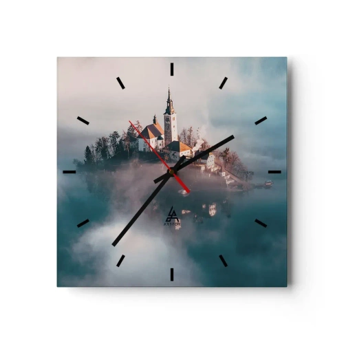 Horloge murale - Pendule murale - Une île pittoresque avec une église entourée de brouillard - 30x30cm - Île de rêve - Décoration murale moderne pour le salon et la chambre ARTTOR