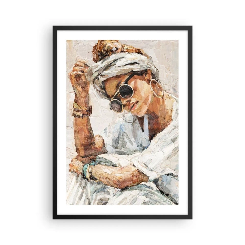 Affiche dans un cadre noir - Poster - Portrait d'une femme avec des lunettes et un turban dans le style impressionniste - 50x70cm - Portrait en plein soleil - Décoration murale moderne pour le salon et la chambre ARTTOR
