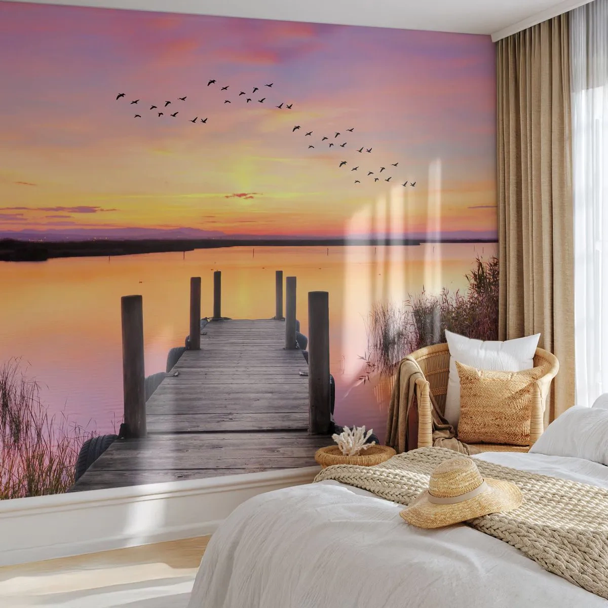 Papier Peint Autocollant Deluxe Sticker - Aube silencieuse violette - Paysage, Lac, Nature - 250x175 cm