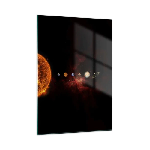 Impression sur verre - Image sur verre - Système planétaire avec le Soleil sur fond noir - 50x70cm - Notre quartier - Décoration murale moderne pour le salon et la chambre ARTTOR