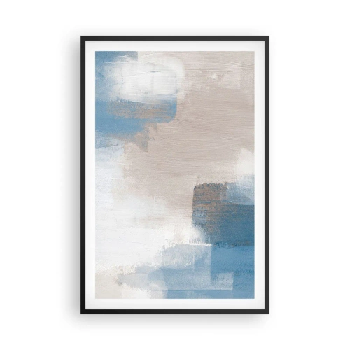 Affiche dans un cadre noir - Poster - Abstraction rose derrière un rideau de bleu - 61x91 cm