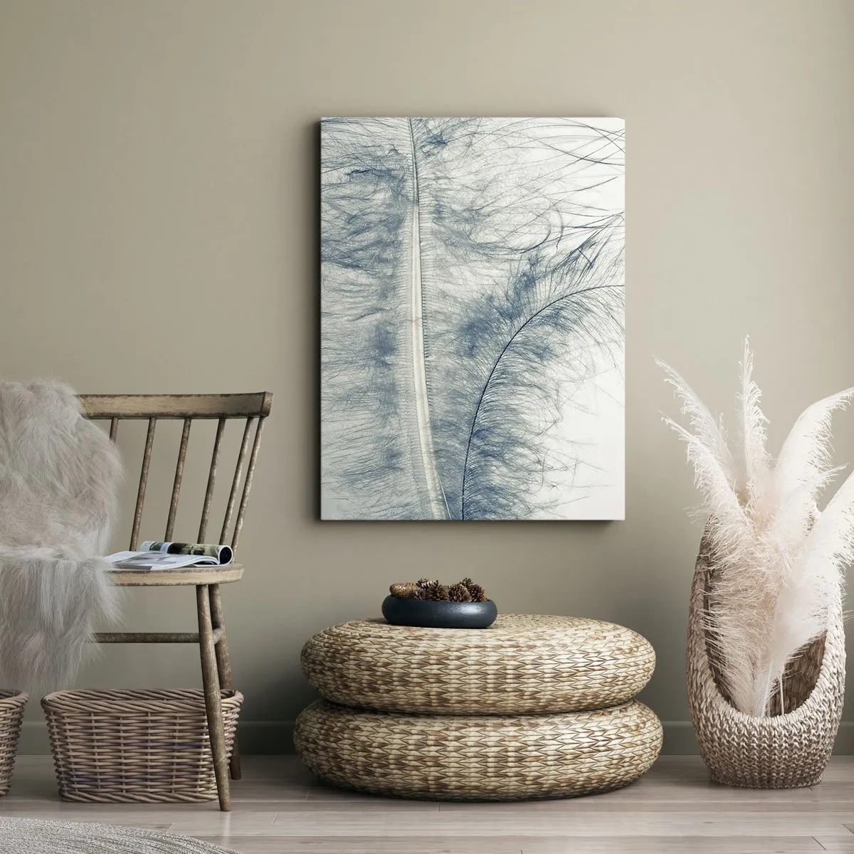 Impression sur toile - Image sur toile - Une plume délicate aux tons pastel sur fond clair - 70x100cm - Les sept natures - Décoration murale moderne pour le salon et la chambre ARTTOR