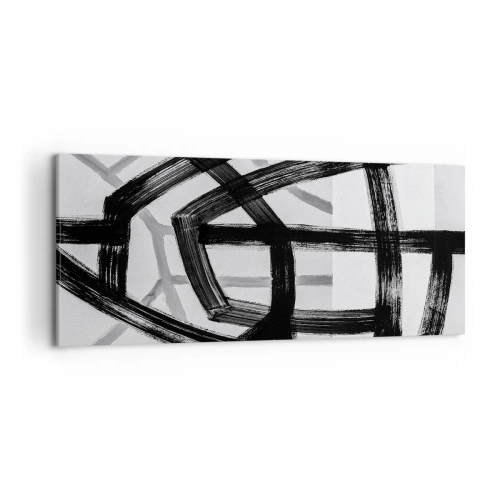 Impression sur toile - Image sur toile - Lignes abstraites noires et blanches se croisant sur un fond clair - 120x50cm - Profondeur du bâtiment - Décoration murale moderne pour le salon et la chambre ARTTOR