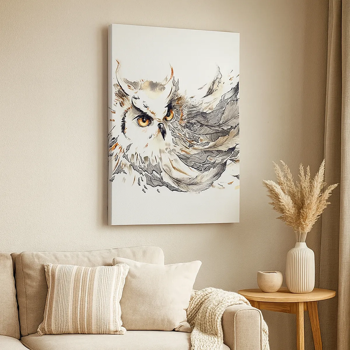 Impression sur toile - Image sur toile - Un hibou aux plumes mystiques sous forme d'aquarelle artistique - 50x70cm - Elle vient du monde de la magie - Décoration murale moderne pour le salon et la chambre ARTTOR