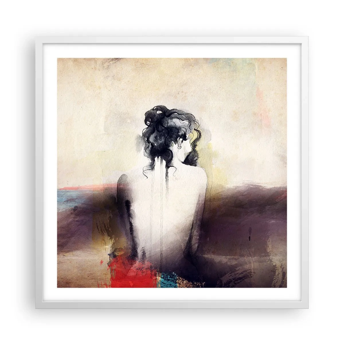 Affiche dans un cadre blanc - Poster - Lignes lisses, formes ovales - 60x60 cm