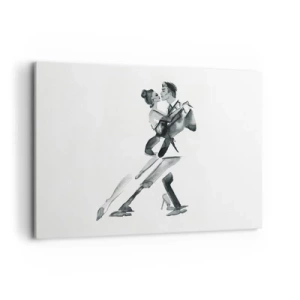 Impression sur toile - Image sur toile - Une illustration subtile d'un couple dansant dans un style monochrome. - 120x80cm - En un battement - Décoration murale moderne pour le salon et la chambre ARTTOR