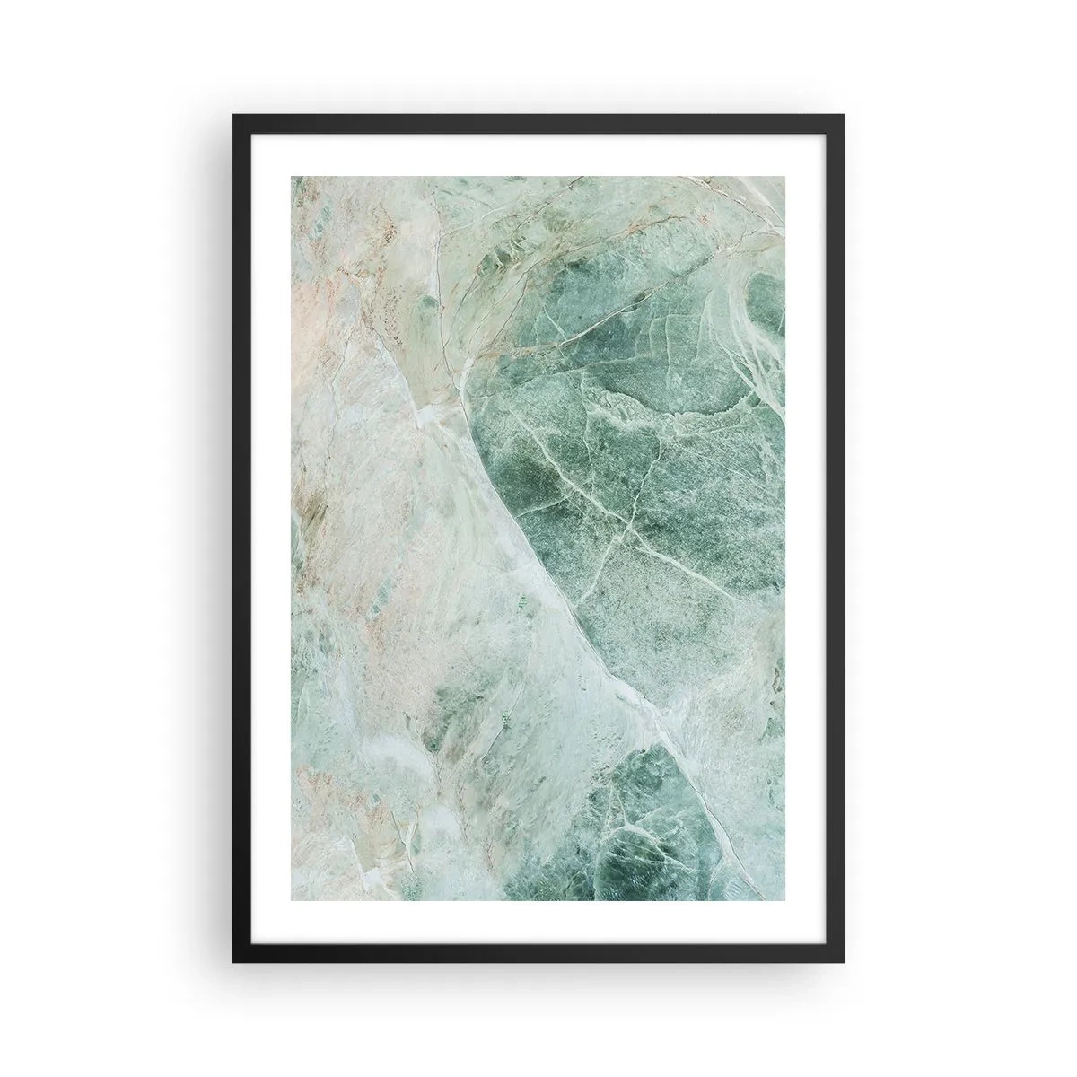 Affiche dans un cadre noir - Poster - Structure en marbre vert avec de délicates veines blanches - 50x70cm - La noble froideur de la pierre - Décoration murale moderne pour le salon et la chambre ARTTOR