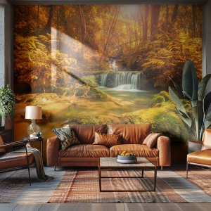 Papier Peint Autocollant Deluxe Sticker - Cascade de forêt en or - Paysage, Cascade, Thaïlande - 250x175 cm