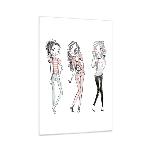 Impression sur verre - Image sur verre - Illustration de filles à la mode aux couleurs pastel - 70x100cm - On va s'amuser - Décoration murale moderne pour le salon et la chambre ARTTOR