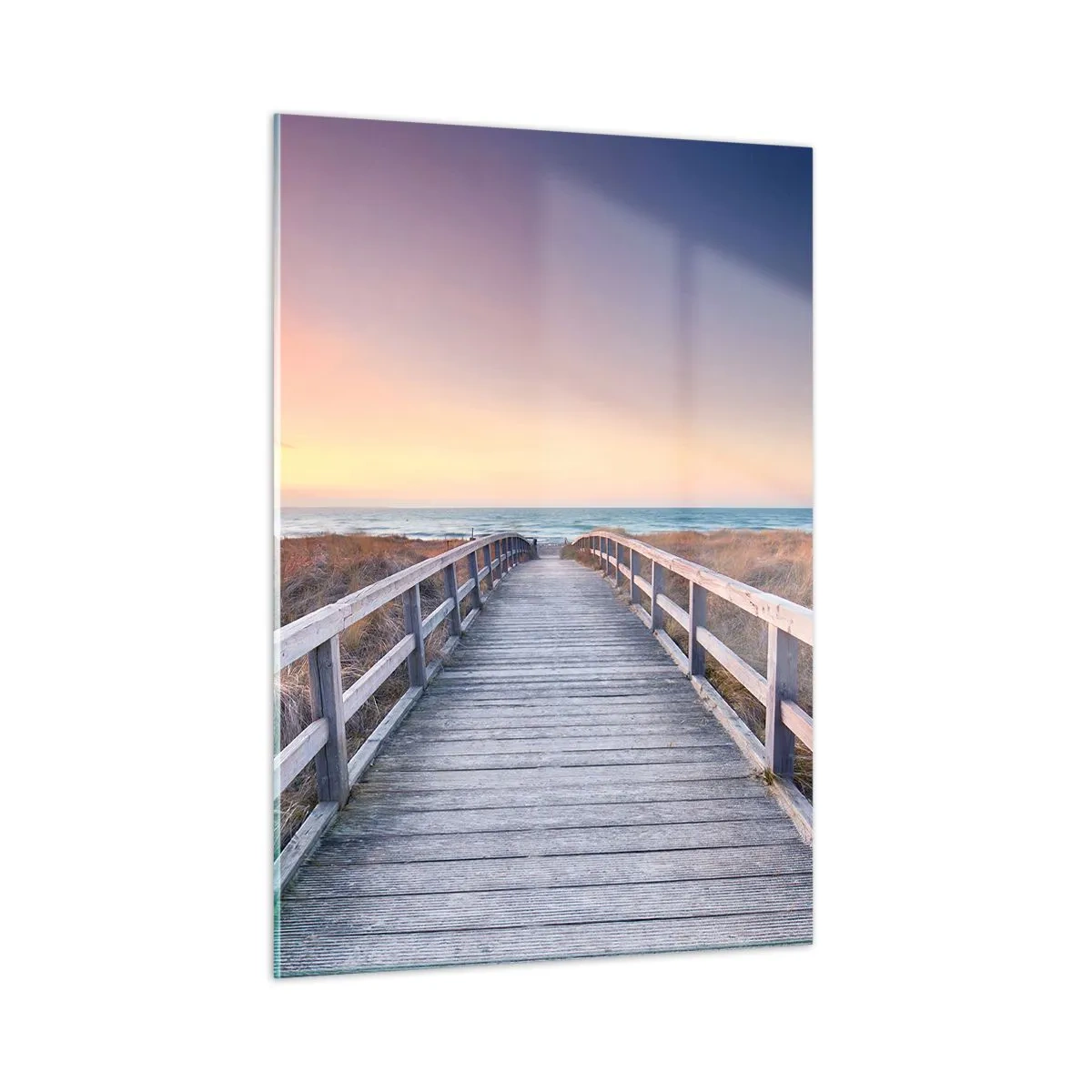 Impression sur verre - Image sur verre - Jetée en bois menant à la plage au coucher du soleil - 50x70cm - Aurore baltique du soir - Décoration murale moderne pour le salon et la chambre ARTTOR