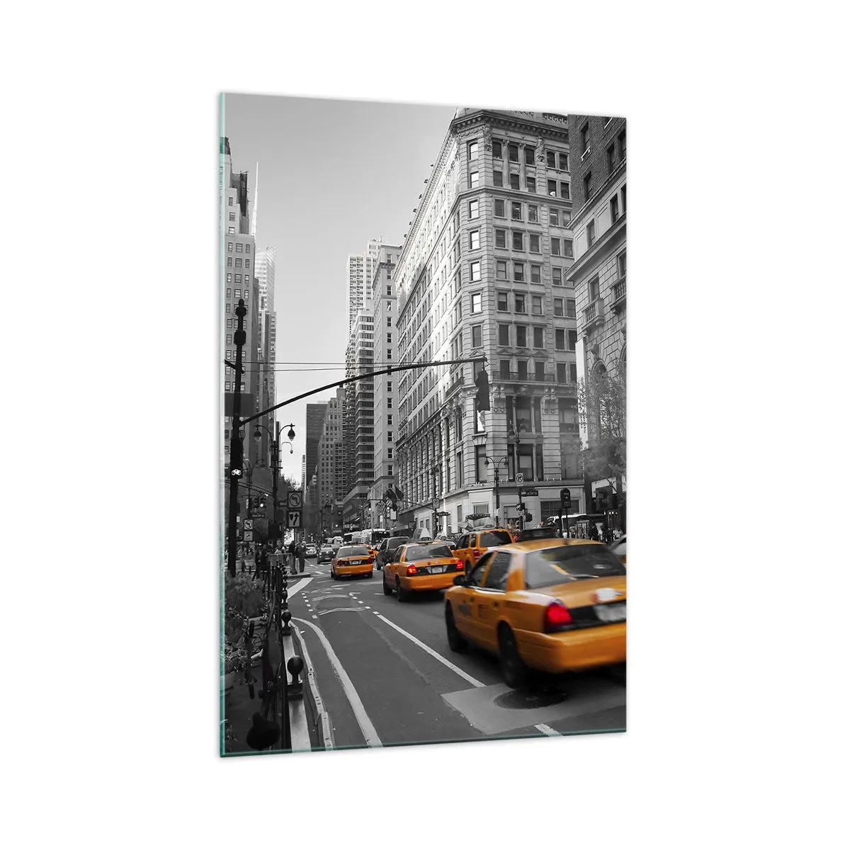 Impression sur verre - Image sur verre - Taxis jaunes dans les rues de New York - 70x100cm - Soleil des grandes villes - Décoration murale moderne pour le salon et la chambre ARTTOR