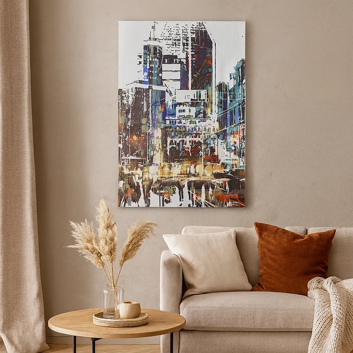 Impression sur toile - Image sur toile - Un paysage urbain moderne dans un style artistique - 50x70cm - Une ville chatoyante - Décoration murale moderne pour le salon et la chambre ARTTOR