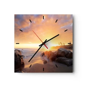 Horloge murale - Pendule murale - Coucher de soleil sur la côte rocheuse - 30x30cm - Brise lumineuse du soir - Décoration murale moderne pour le salon et la chambre ARTTOR