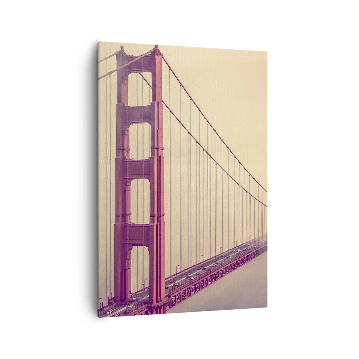 Impression sur toile - Image sur toile - Un pont dans le brouillard aux tons pastel, symbole d'élégance et de paix - 70x100cm - Entre ciel et terre - Décoration murale moderne pour le salon et la chambre ARTTOR