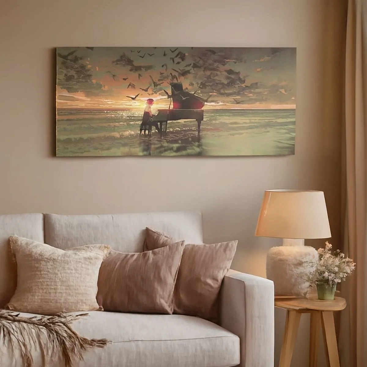 Impression sur toile - Image sur toile - Concert pour piano et vagues - 100x40 cm