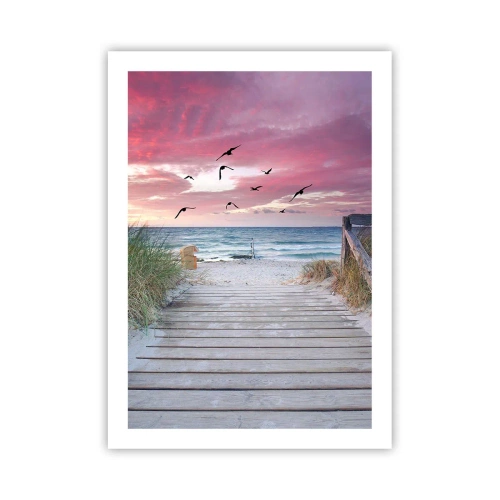 Affiche - Poster - Chemin en bois sur la plage avec vue sur la mer au coucher du soleil - 50x70cm - Impression de la Baltique - Décoration murale moderne pour le salon et la chambre ARTTOR