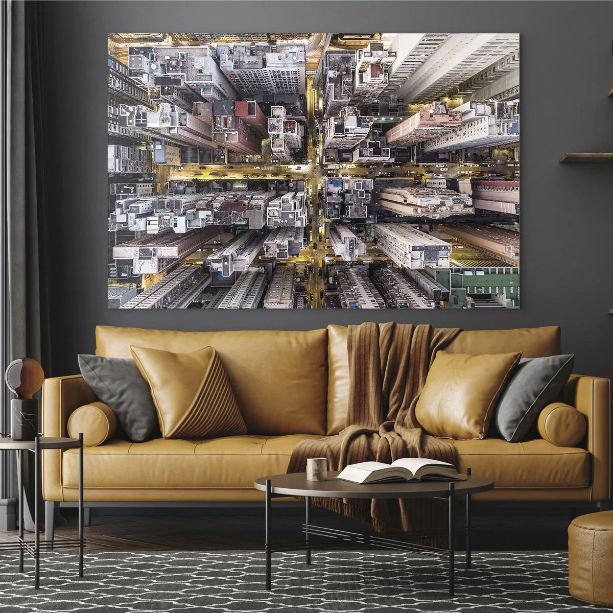 Impression sur verre - Image sur verre - Une vue plongeante sur la métropole - 120x80cm - Salutations de Hong-Kong - Décoration murale moderne pour le salon et la chambre ARTTOR