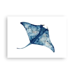 Affiche - Poster - Raie bleue à l'aquarelle sur fond blanc - 100x70cm - La vie en bleu - Décoration murale moderne pour le salon et la chambre ARTTOR