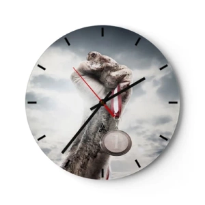 Horloge murale - Pendule murale - Main avec une médaille contre le ciel - 30x30cm - Per aspera ad astra - Décoration murale moderne pour le salon, la cuisine et la chambre ARTTOR