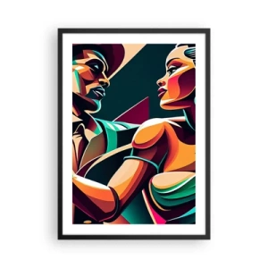 Affiche dans un cadre noir - Poster - Illustration colorée d'un couple dansant le tango dans un style pop art - 50x70cm - Au rythme du coeur - Décoration murale moderne pour le salon et la chambre ARTTOR