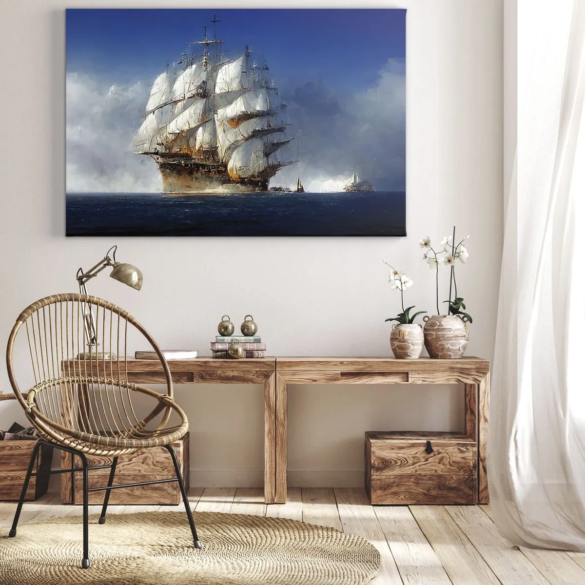 Impression sur toile - Image sur toile - Un voilier en pleine mer sous un ciel bleu - 70x50cm - La grande gloire ! - Décoration murale moderne pour le salon et la chambre ARTTOR