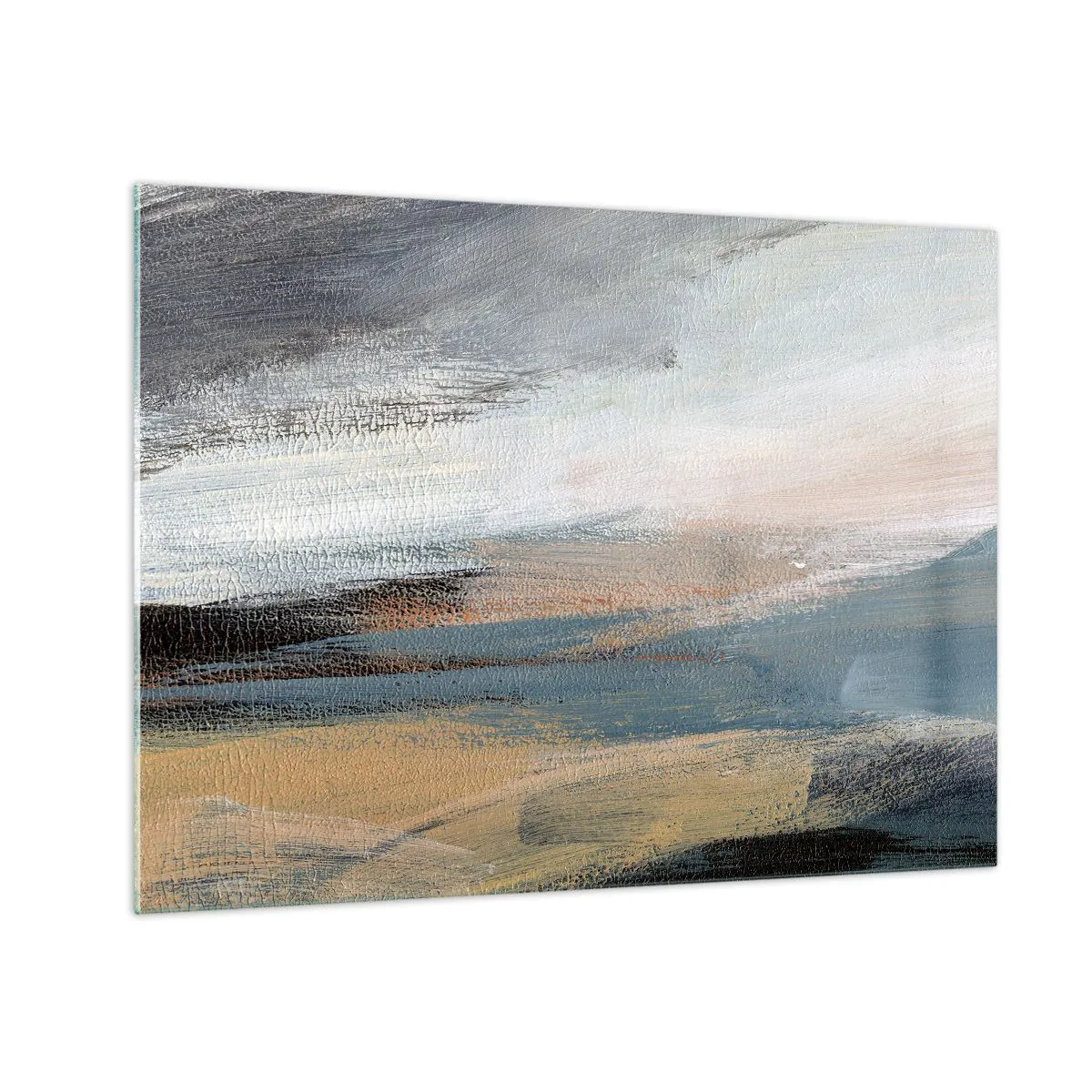 Impression sur verre - Image sur verre - Un paysage abstrait aux couleurs froides et terreuses. - 70x50cm - Abstraction : paysage nordique - Décoration murale moderne pour le salon et la chambre ARTTOR