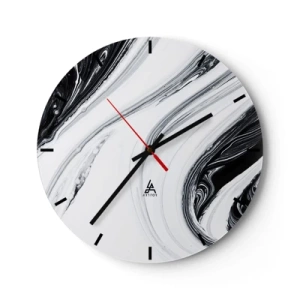 Horloge murale - Pendule murale - Des lignes noires et blanches abstraites créent un motif fluide et contrasté. - 30x30cm - Une combinaison d'opposés - Décoration murale moderne pour le salon, la cuisine et la chambre ARTTOR