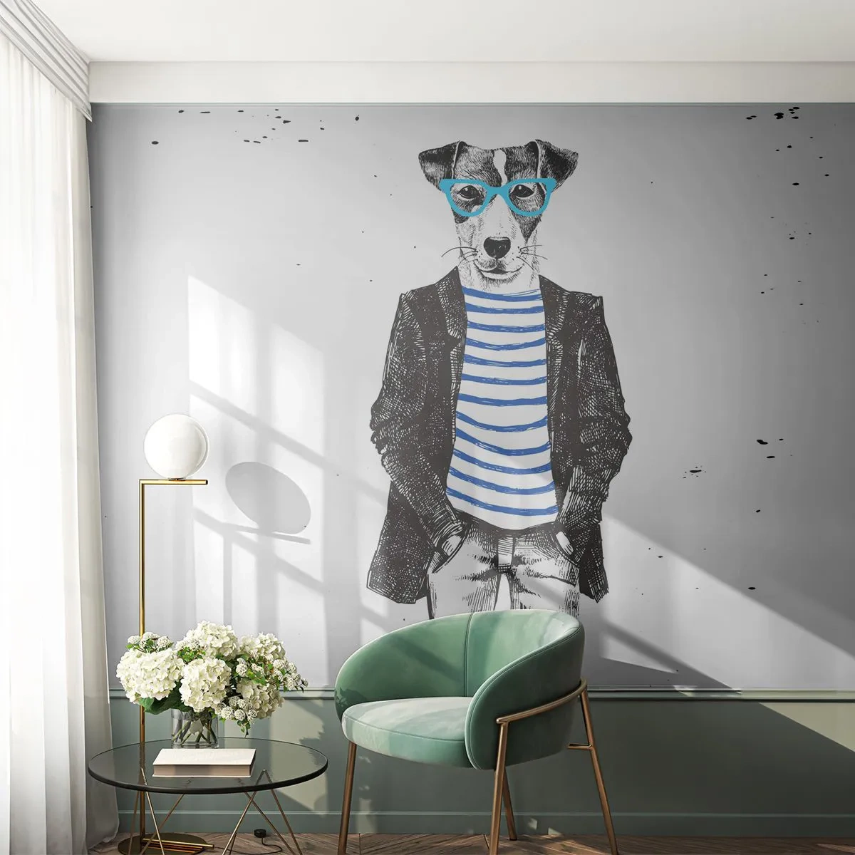 Papier Peint Photo Premium Canvas - Un charme de chien - Abstraction, Homme, Chien - 350x256 cm