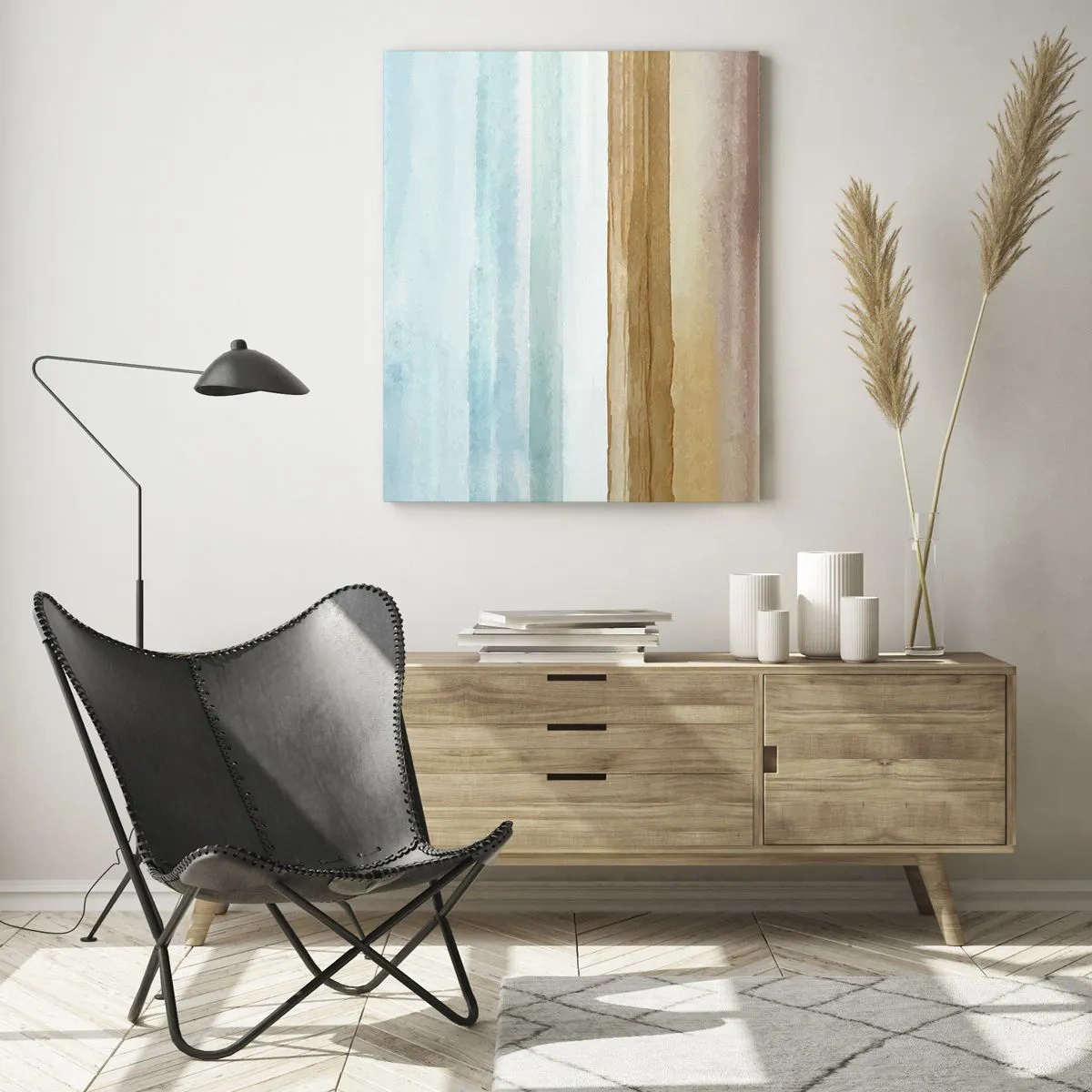 Impression sur verre - Image sur verre - Paysage de plage abstrait aux tons pastel - 70x100cm - Réconfort - Décoration murale moderne pour le salon et la chambre ARTTOR