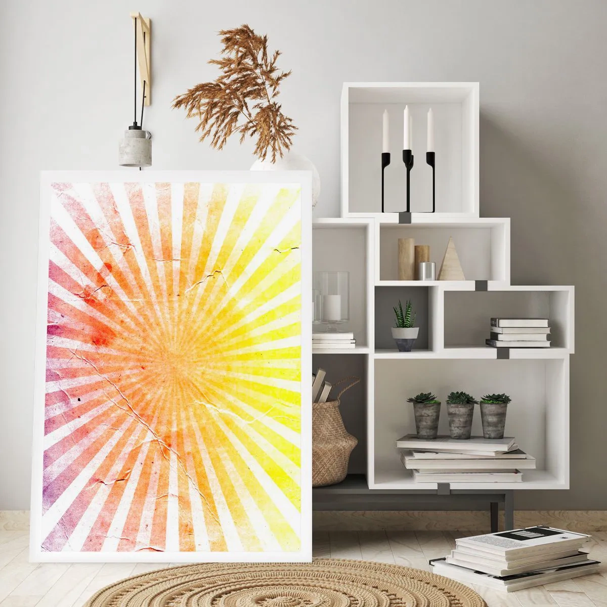 Affiche - Poster - Motif abstrait de rayons dans les tons jaune et rouge - 50x70cm - Levant et couchant - Décoration murale moderne pour le salon et la chambre ARTTOR