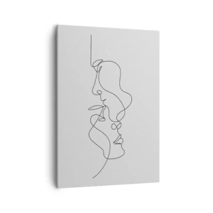 Impression sur toile - Image sur toile - Un dessin minimaliste de deux visages sur une seule ligne. - 50x70cm - Chaleur de désir renaissant - Décoration murale moderne pour le salon et la chambre ARTTOR