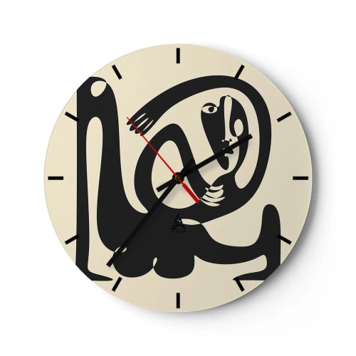 Horloge murale - Pendule murale - Une figure noire dans un style abstrait sur un fond crème - 30x30cm - Presque du Picasso - Décoration murale moderne pour le salon, la cuisine et la chambre ARTTOR