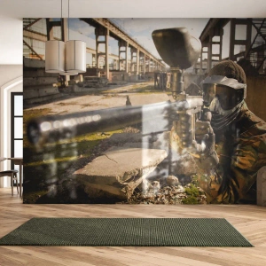 Papier Peint Photo Premium Canvas - Un joueur de paintball en tenue de camouflage visant un marqueur - 100x70cm - Et vous pouvez devenir un héros - Décoration murale moderne pour le salon et la chambre ARTTOR