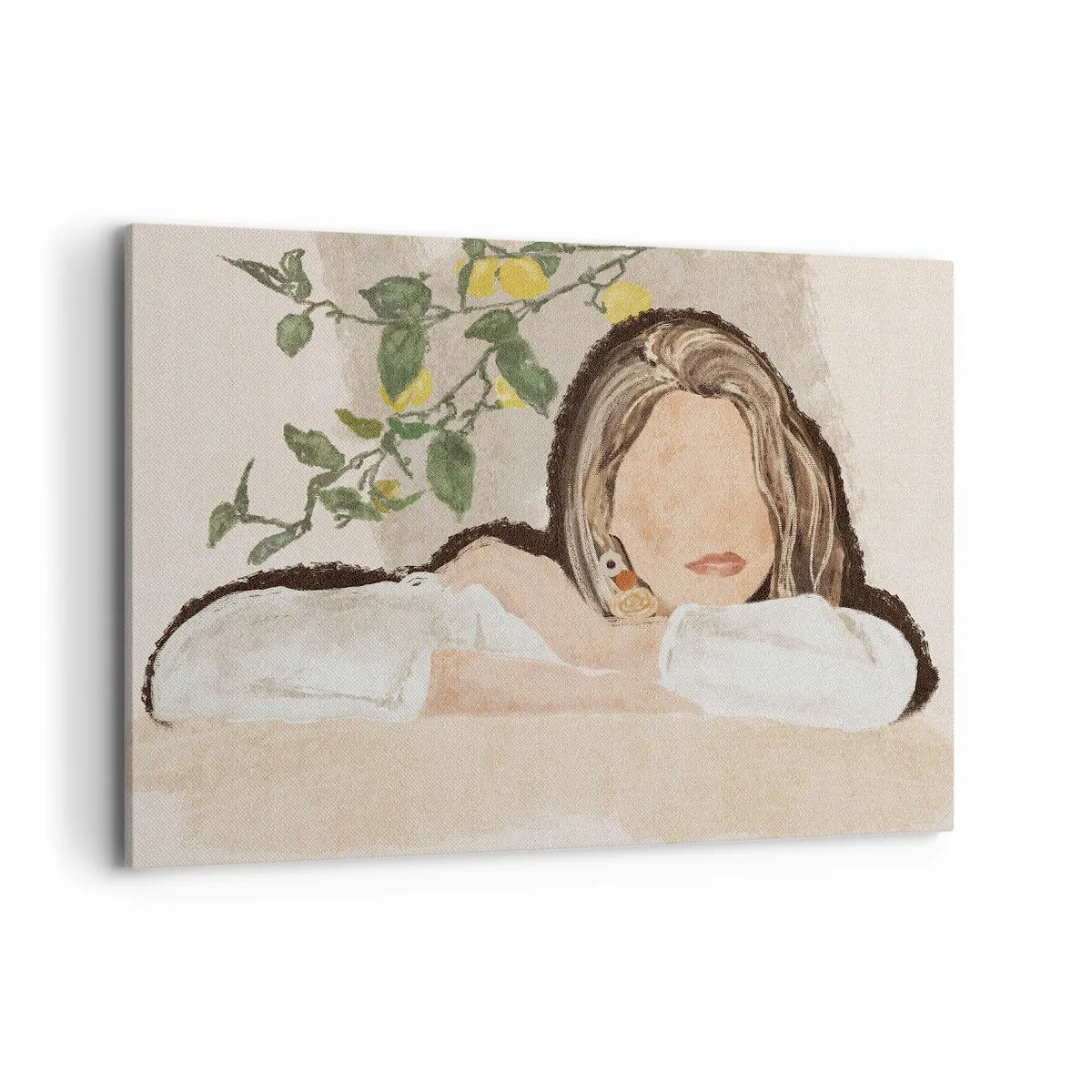 Impression sur toile - Image sur toile - La figure d'une femme sur fond de citronnier - 100x70cm - La beauté du sud - Décoration murale moderne pour le salon et la chambre ARTTOR