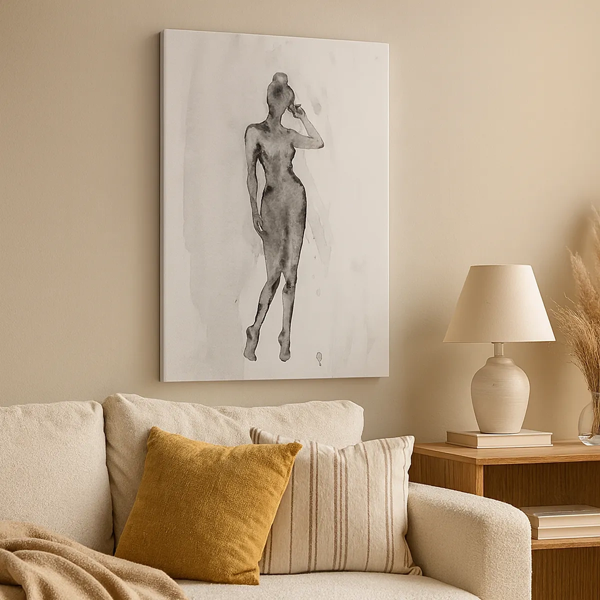 Impression sur toile - Image sur toile - Croquis d'une silhouette de femme en nuances de gris - 50x70cm - Etude de l'idéal de la féminité - Décoration murale moderne pour le salon et la chambre ARTTOR